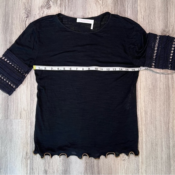SEE BY CHLOE Women's Black Thin Knit Eyelet Trimmed Short Sleeve Size XL - Picture 8 of 12